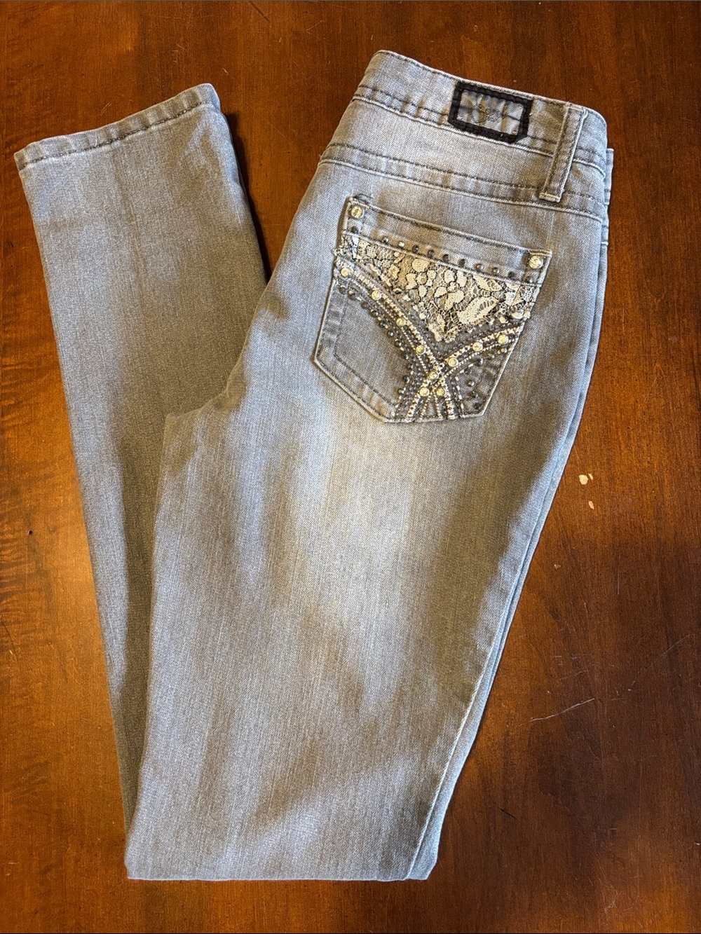 EARL JEAN- Embellished Light Gray Skinny Stretch Jeans